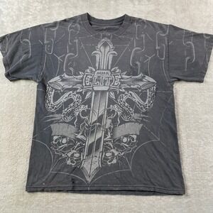 Vintage MMA Elite Shirt Men Large Faded Black Cross Snakes Grunge Distressed Y2K